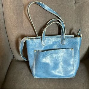 Portland Leather Goods Mini Zip Crossbody Tote. Blue